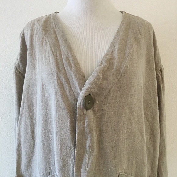 Flax Women's Long Sleeve Button Down Linen Tan Jacket Size Medium Lagenlook - Picture 3 of 6